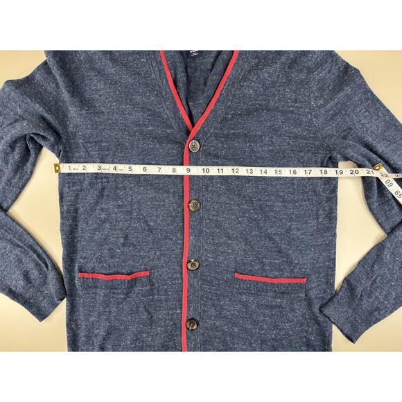 GAP Men’s Cotton Cardigan Sweater Size M Blue Red Trim Preppy Classic Academic - Picture 4 of 10